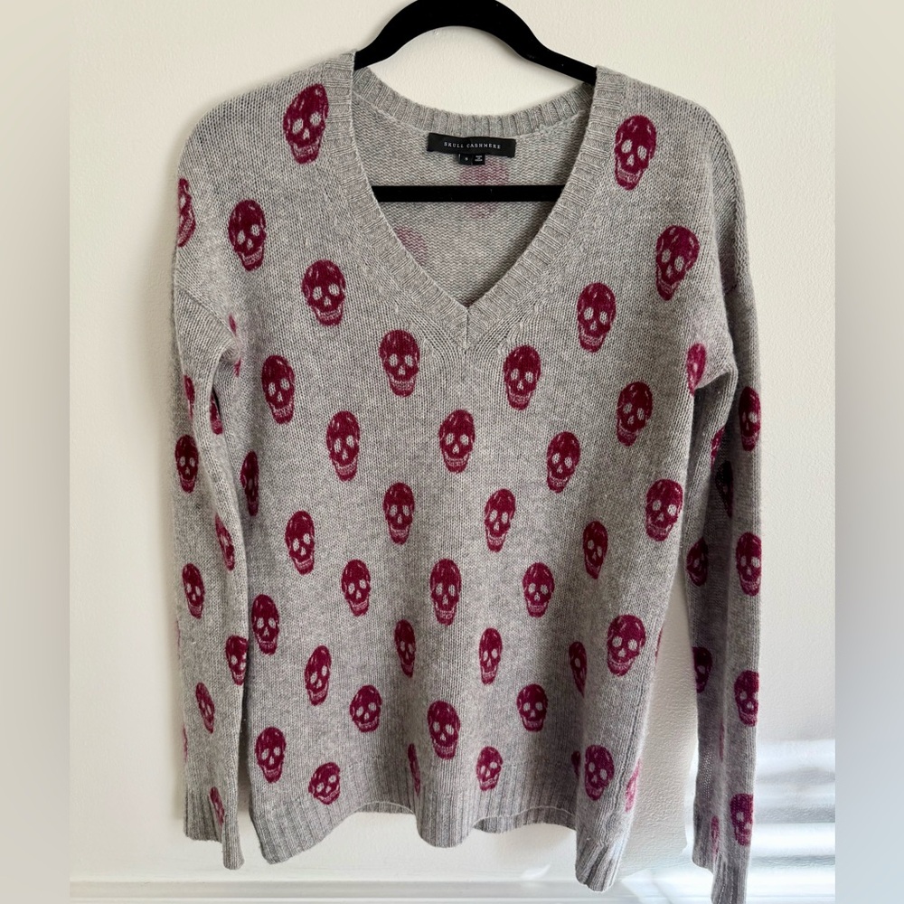 Skull Cashmere Gray and Burgundy Skull Sweater